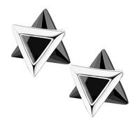 LIOOBO 2pcs Silver Triangle Earrings Tiny Studs Adorned with Zircon Stones Minimalist Chic Design Black for Women Daily Wearing and Party