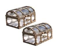LIOOBO 2pcs Transparent Small Jewelry Clear Treasure Chest Pirate Treasure Case with Lock Plastic