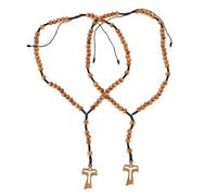 LIOOBO 2pcs Wooden Cross Necklace with Beaded Prayer Rope Handmade Religious Jewelry for Men and Women for Faith Based Occasions and Car Decoration