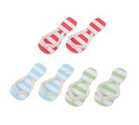 LIOOBO 3 Pairs Miniature Slippers Set, Micro Landscape Dollhouse Accessories with Blue-White, Red-White, and Green Striped Designs, Summer Beach Scene Decoration Props