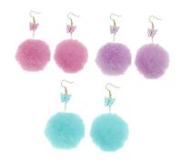 LIOOBO 3 Pairs Pom Pom Earrings for Women Plush Ball Dangle Drop Earrings in Light Purple Lightweight Fashion Jewelry for Daily Wear and Special Occasions