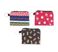 LIOOBO 3pcs Portable Mini Coin Purse Set with Zipper, Adorable Santa Pattern Change Bags, Small Christmas Key and Coin Wallets for Travel and Daily Use