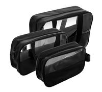 LIOOBO 3pcs Transparent Makeup Bag Set Large Capacity Cosmetic Organizer for Travel Home Versatile Zippered Toiletry Bags Black Large Medium Small