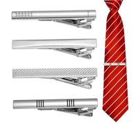 LIOOBO 4 Pcs Copper Necktie Clips Set with Smooth Surface Spring Mechanism Tie Bars for Men Minimalist Silver Tie Pinch Clips Business and Formal Suit Accessories