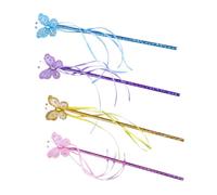 LIOOBO 4Pcs Glitter Fairy Wands with Butterfly Tassel Design Magical Sticks for Girl Dress Up Party Performance Halloween Costume Accessory