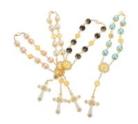 LIOOBO 4pcs Handmade Catholic Prayer Beads Chain Bracelet with Cross Crucifix Charm Flexible Wrist and Car Decoration Symbolic Faith Jewelry for Men and Women Baptism Communion Wedding