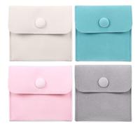 LIOOBO 4Pcs Jewelry Organizer Bag Storage Pouch with Snap Button for Necklaces Bracelets Earrings Rings Compact Travel Friendly Design Sky Blue Beige Pink Grey