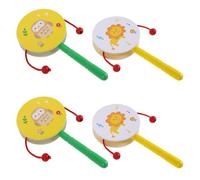 LIOOBO 4pcs Monkey Drum Wooden Handheld Rattle Drum Set for Toddlers Cartoon Animal Design Lion Owl Educational Musical Instruments for Baby Early Learning