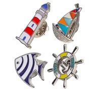 LIOOBO 4pcs Nautical Brooch Set - Acrylic Lighthouse - Sailboat and Goldfish Pins for and Adults Perfect Tie Badge for Boys and Marine Theme Party Accessories