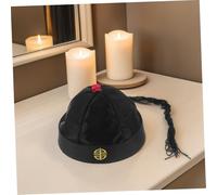 LIOOBO 4pcs Qing Dynasty Emperor Hats with Ponytail Lightweight Nylon Chinese Oriental Retro Beanie for Adults Handmade Embroidered Cosplay Party Caps for Stage Performance and