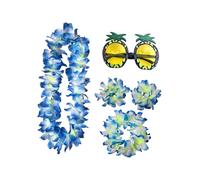 LIOOBO 5pcs Hawaii Pineapple Party Eyeglasses with Blue Flower Garland Headdress and Bracelet Lightweight Costume Glasses for Tropical Luau Dance and Photo Props