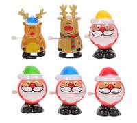 LIOOBO 6pcs Wind up Christmas Set - Small Clockwork Santa Sleigh and Reindeer Figures - Portable Novelty Holiday Party Favors and Stocking Stuffers