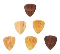 LIOOBO 6pcs Wooden Guitar Picks Set Folk Walnut Olive Wood Plectrums for Acoustic Electric Guitars Compact Portable Practical Accessories Random Color