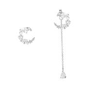 LIOOBO Asymmetric Pearl Tassel Earrings for Women Sterling Silver Moon Star Ear Drops Stylish Jewelry for Parties Weddings and Daily Wear