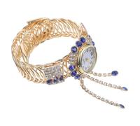 LIOOBO Bangle Watches for Women Ladies Quartz Bracelet Watch Blue Rhinestones Alloy Case Small Dial Elegant Dress Wristwatch 19cm Adjustable Bracelet for Ladies