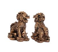 LIOOBO Brass Chi Lin Statue Set - Pair of Chinese Dragon Figurines for Feng Shui Home Decor - Lucky Ornaments for Wealth and Prosperity Ideal for Japanese Garden and Indoor Decoration