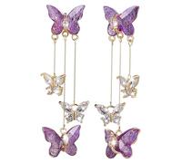 LIOOBO Butterfly Dangle Earrings for Women Purple Zirconia Crystal Drop Jewelry Lightweight Fairy Style Prom and Wedding Accessory Sparkly Statement Design for Ladies