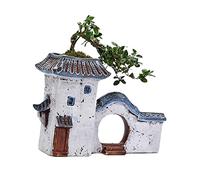 LIOOBO Ceramic Landscape Flower Pot Chinese Style Zen Decorations Creative House-shaped Succulent Plants Holder Indoor Outdoor Garden Sculpture