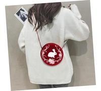 LIOOBO Chinese Style Embroidered Velvet Round Crossbody Bag with Rabbit Flower Pattern Corduroy Shoulder Purse for Classic Elegant Antique Design in Wine Red