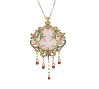 LIOOBO Chinese Synthetic Jade Lock Pendant Necklace for Spring Festival Gold Plated Retro Jade Clavicle Chain Unique Dress Accessories for Loved Ones