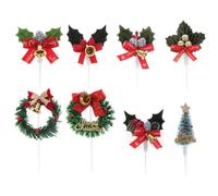 LIOOBO Christmas Cake Decorations: Xmas Cake Decorations Christmas Cake Topper (8 Piece Set) Contains Wreath, Tree Cupcake Topper (Random Combination)