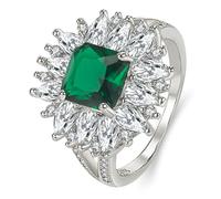 LIOOBO Emerald Zirconia Ring for Women Elegant Square Cut Green Crystal Jewelry for Weddings Parties and Daily Wear
