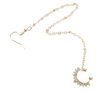 LIOOBO Golden Dangle Nose Ring with Chain Non Piercing Faux Septum Clip Jewelry for Women Artistic Rhinestone Design Ear to Nose Chain for Dance Festive Events