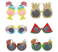 LIOOBO Hawaiian Luau Party Sunglasses, Tropical Fruit And Beverage Themed Funny Glasses, Pineapple Cocktail Coconut And Watermelon Eyewear for Beach Pool Photo Props