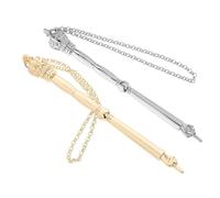 LIOOBO Jewish Scripture Reading Pointer Set 2pcs with Chain, 13cm Metal Torah Yad Bible Hand Pointer, Gold Silver Crown Head for Adult Bible Study and Religious Reading Accessories