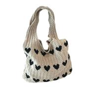 LIOOBO Knitted Heart Tote Bag for Women Oversized Crochet Beach Bag Boho Style Sturdy Cotton for Summer Vacations and Shopping