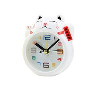 LIOOBO Lucky Cat Alarm Clock Plastic Table Clock Lucky Cat Desktop Decoration Ornament for Nursery Room Kids Bedroom (White) without Batteries