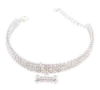 LIOOBO Luxury Adjustable Dog Supply Crystal Dog Collar with Shining Rhinestone Bone Shape Pendant Polyester Material Adjustable Buckle Chain Comfortable Fit and Pet Sports