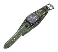 LIOOBO Men's Vintage Leather Watch Strap Hand-Stitched Cowhide Wristwatch Band in Retro Green Decorative Casual Watch for Men Suitable for Daily Wear