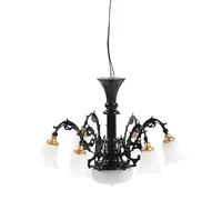 LIOOBO Miniature Chandelier for Dollhouse, Black Ceiling Light with White LED, Mini Hanging Pendant Lamp for Dollhouse Lighting and Miniature Room Decoration