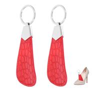 LIOOBO Portable Metal Shoe Horn Pu Handle 2pcs Set Small Convenient Shoe Lifter at Home and Travel Red
