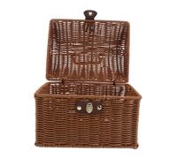 LIOOBO Rattan Mahjong Storage Box Rectangular Woven Basket with Lid Miniature Decorative Boho Style for Home Organization and Display 20x15.5x15cm