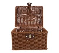 LIOOBO Rattan Mahjong Storage Box Rectangular Woven Basket with Lid Miniature Decorative Boho Style for Home Organization and Display 25x19.5x18cm