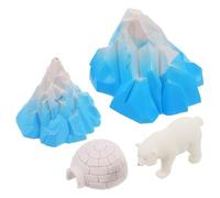 LIOOBO Realistic Igloo Model Set with Mini Arctic White Bear and Iceberg Figurines, Miniature Polar Animal for ’ Winter Cake Toppers and Arctic Scene Decoration