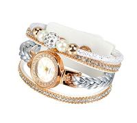 LIOOBO Rhinestone Women's Wrist Watch Fashion Quartz Timepiece with Braided Chain Elegant White Bracelet Design for Friends Stylish Accessory for Any Outfit