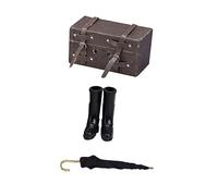 LIOOBO Scale Dollhouse Furniture with Leather Suitcase Rain Boots and Umbrella for Mini House Decor and Travel Props