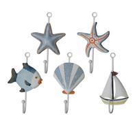 LIOOBO Single Coat Hooks Wall Mounted Decorative Fish Sea Star Shell Sailboat Coat Hanger Pack of 5