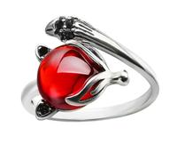 LIOOBO Vintage Thai Silver Garnet Fox Ring Creative Open Band Jewelry for Women Unique Modeling Finger Accessory for Festivals and Daily Wear