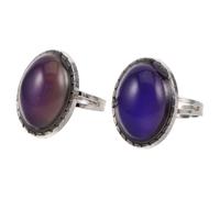 LIOOBO Women’S Vintage Adjustable Mood Rings 2Pcs Oval Color Changing Gemstone Rings with Open Band for Daily and Evening Wear Temperature Sensitive