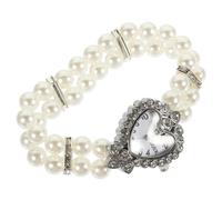 LIOOBO Women Watch Quartz Pearl Bracelet Watch Rhinestone Elastic for Women for Ladies Wear-Resistant Glass Comfortable Fit for Daily and Special Occasions