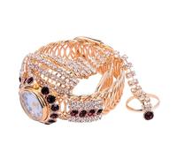 LIOOBO Women's Diamond Ring Set and Elegant Quartz Watch for Ladies Rhinestone Bracelet Chain Everyday Wear