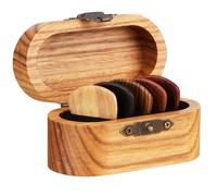 LIOOBO Wooden Guitar Pick Holder Box with Lid Includes 5 Mixed Color Solid Wood Guitar Picks Storage Organizer and Stringed Instrument Accessories