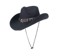 LIOONS Fashion Men's Women's Winter Western Cowboy Hat with Punk Belt Wool Sombrero Hat Adult Church Hat Size 56-58CM (Color : Black, Size : 56-58)