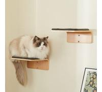 LIORCE 2 Set Cat Climbing Shelf - Wooden Wall Steps With Scratching Mat - Mounted Furniture for Jumping, Playing, and Lounging