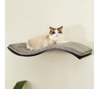 LIORCE Cat Shelf with Comfortable Cushion - Wave Modern Cat Bed - Minimalistic Floating Wall Perch - Wooden Wall Mounted Cats Furniture for Sleeping, Playing, Climbing, and Lounging, Walnut