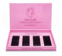 Liore Lash Bulk Eyelash Extensions CC Curl 0.07mm, 9-13mm Mixed Length, 64 Rows Palette, Matte Black Cashmere Individual Lashes, Professional Salon Supplies